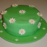 Daisy Green My first fondant cake. Gum paste daisies, covered cake round in fondant, used punch-outs for added detail.
