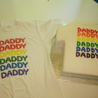 Daddy X 6 Carved 9x13in sheet cakes into t-shirt, covered in fondant. Hand cut letters to match lettering on original t-shirt. This was a shirt our...