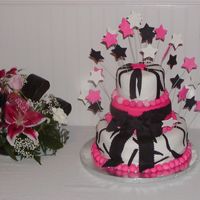 124148722581601.jpg Birthday cake for my baby sister. Fondant covered marbled cake. I made the balls and stars as well