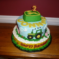 John Deere And Farm Cake Cake is buttercream, tractor, pig, barn, etc. are fondant