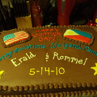 Adoption Cake Chocolate WASC cake with fudge buttercream. Made for the celebration of the finalization of two boys from the Philipines.