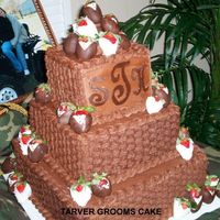 Basketweave Groom's Cake Chocolate Monogram, Dipped Strawberries