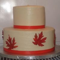 My First Wedding Cake-Fall Theme Cake is White Almond Sour Cream cake with lemon filling and Creme Bouquet buttercream (Sharon's Sugar Shack recipe). Leaves are...