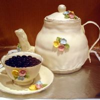 Teapot Cake Teapot is a white cake with raspberry filling and covered in MMF. I formed the pot by baking it in a small Pyrex bowl. I baked two then put...