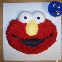 Elmo Cake Wilton Elmo pan, bc icing, texas sized cupcake of cookie monster for smash cake