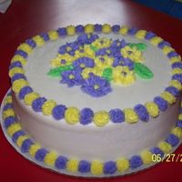 First Cake Decorated I am just learning to decorate. I will be taking the wilton classes soon. This is a strawberrycake with bc icing and filling.