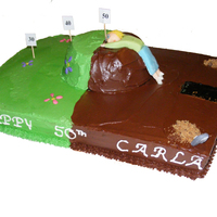 Over The Hill Over the hill cake for someone who turned 50. Made with BC frosting with girl, flowers, and graves made with MM fondant.