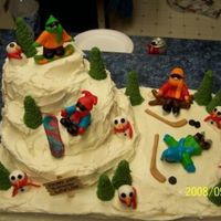 Snowboarding/skating Cake This was inspired by all the snowboarding cakes on this website, so thanks everyone. The hill sort of has ramps going down, and man, did...