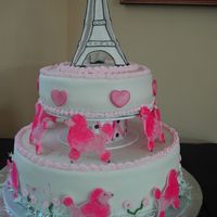 Pink Poodles In Paris Made for first birthday party. Eiffel tower, poodles and hearts made from pastillage.