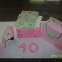 Shoe, Shoebox & Purse shoebox & purse are fondant covered pound cake. shoe is gumpaste.