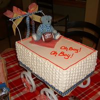 Teddy Bear Picnic Baby Carriage Baby carriage stand is made of a wood base and pullies for the wheels attached to wooden dowls.