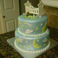 Twinkle Twinkle 10 in and 8 in covered in fondant. Gumpaste crib (first and hopefully last one) and baby, fondant rattle, bear pacifier and bottle. Thanks...