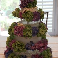 Hydrangea Cake The bride's theme was multi-colored hydrangeas so this four-tiered, four-flavored cake fit right in. It was assembled on a REALLY hot...