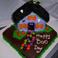 Happy Boo Day 10"x10" square with Haunted House Butter cream icing