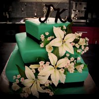 Teal Wedding This is a three tiered wedding cake . Bottom layer is 3-layered Black Devil's Food Cake with Chocolate Ganache and Chocolate...