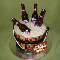 Beer Bucket I made this cake for my mother in law's 50th birthday. It's a 3 layer 10" chocolate cake, iced with chocolate buttercream...