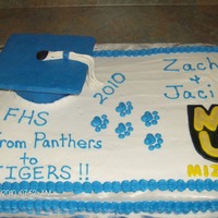 Graduation Cake Sheet cake iced with buttercream. This was for 2 seniors who were going to Mizzou for college.