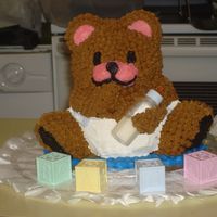 3D Teddy Bear Baby Shower Cake this is the first "custom cake " i ever made!i used the wilton stand up teddy bear pan.i used royal icing because she ended up...