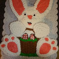 Easter Bunny i used the huggable bear cake pan and made the paws and ears out of sugar cookie.i used reese eggs in the basket.this was the first time i...