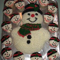 Frosty And His Little Friends This cake I made for my son's Christmas concert, the children loved it! all iced with bc