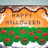 Pumkin Patch Cupcake cake for my son's halloween party. Half chocolate cupcake and half white, all bc and little ghosts were made of fondant....