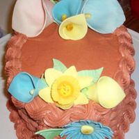 Calla Lily Cake basketweave cake with gum paste calla lillies and daisies