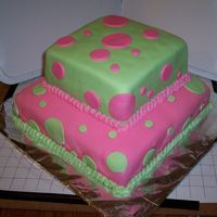 My Sisters B-Day Cake chocolate and strawberry cakes covered in MMF with MF polka dots