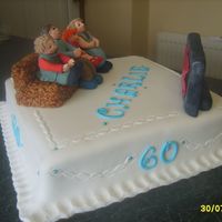 Watching Tv With Grandad Gumpaste 3D figures sitting on sofa made with RKT watching TV made with gumpaste covered RKT