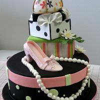 Pink Shoe & A Purse Shoe, boxes, Pearl necklace & Purse all made of gumpaste. Print on the purse is made of edible sheet transfer