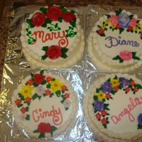 Floral Birthday Mini Cakes These cakes were for 4 woman celebrating they re 50th birthdays together. 2 are choc cakes and 2 are yellow with butter cream icing and...