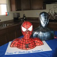 The Infamous Spider Man Bust Cake! This is not an original and huge kudos to the blogger that gave such great instructions on how to do this! Just google "Spiderman bust...
