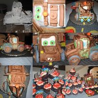 Tow Mater My son wanted a Tow Mater Cake. This was my first time working with Fondant. The little details were fun but I used way too much cocoa...