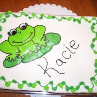 Kacie's Frog Cake 1/4 sheet with FBCT frog and vine/leaf border. I am very pleased with houw the border came out.
