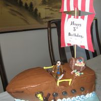 Pirate Birthday Cakee This is my first attempt at making a 3D pirate ship cake. I originally wanted to cover it in MMF, but it fell off. So this is made with BC...