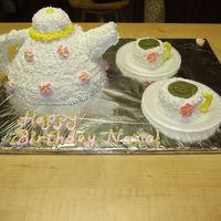 Tea Pot With Tea Cups I used the same pan that you would use to make a doll cake. I used a small glass batter bowl for the tea cups. Cakes are decorated in...