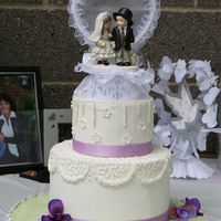 First Wedding Cake My for my cousin, buttercream with fondant pearls & flowers