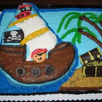 Pirate Baby Shower Cake The Mom decorated the nursery for her baby boy in a pirate theme. The cake is a half-sheet topped with a cake baked in the Wilton Pirate...