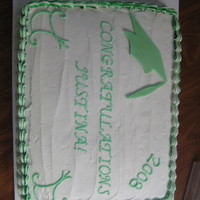 Graduation Cake 11x15 sheet cake, white and green buttercream, shell border, used marshmallow fondant tinted green and cut out the shape of a graduation...
