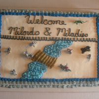 Medieval Reunion Cake Medieval themed cake. Full sheet with BC icing. I got the cute decorations at AC Moore. Worked out perfect!