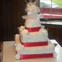 3-Tier Sqaree Wedding Cake 3-tier square wedding cake. Bride wanted chocolate chip cake with BC icing. She wanted simple yet elegant cake. I made the roses out of RI...