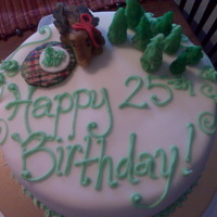 My Boyfriend's Bday Cake He told me he wanted..."A moose eating a salad" So I made the moose, trees, and plaid blanket out of Marzipan and then made a...