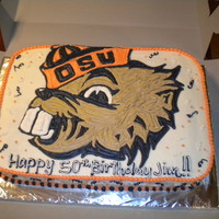 Osu Cake I did this cake for a client that went to OSU and loved the Beaver logo! The cake is covered in white buttercream and then I hand piped on...
