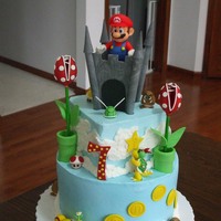 Mario Brothers Cake buttercream with gumpaste castle and figures