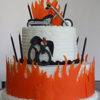Harley Birthday Cake buttercream cake with chocolate flames and gumpaste harley and buzzard