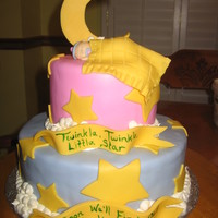 Twinkle Twinkle Baby Shower Cake fondant covered with fondant baby, blanket, and moon too!!