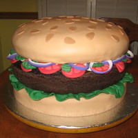 Giant Hamburger Cake 3 layer hamburger cake with fondant and modelling chocolate "veggies"