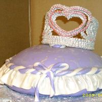 Round Pillow W/roya Icing Tiara I used wine and luster to make the print on top of cake.