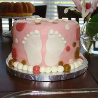 Toes And Dots Baby shower cake to match invitations. All fondant accents. Baby's initials on top.