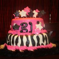 Zebra And Hot Pink Birthday cake for my sisters birthday. All fondant accents.