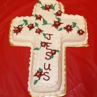 Happy Birthday Jesus! I made this for my kids at church, it is the Wilton Cross pan with poinsettias.
